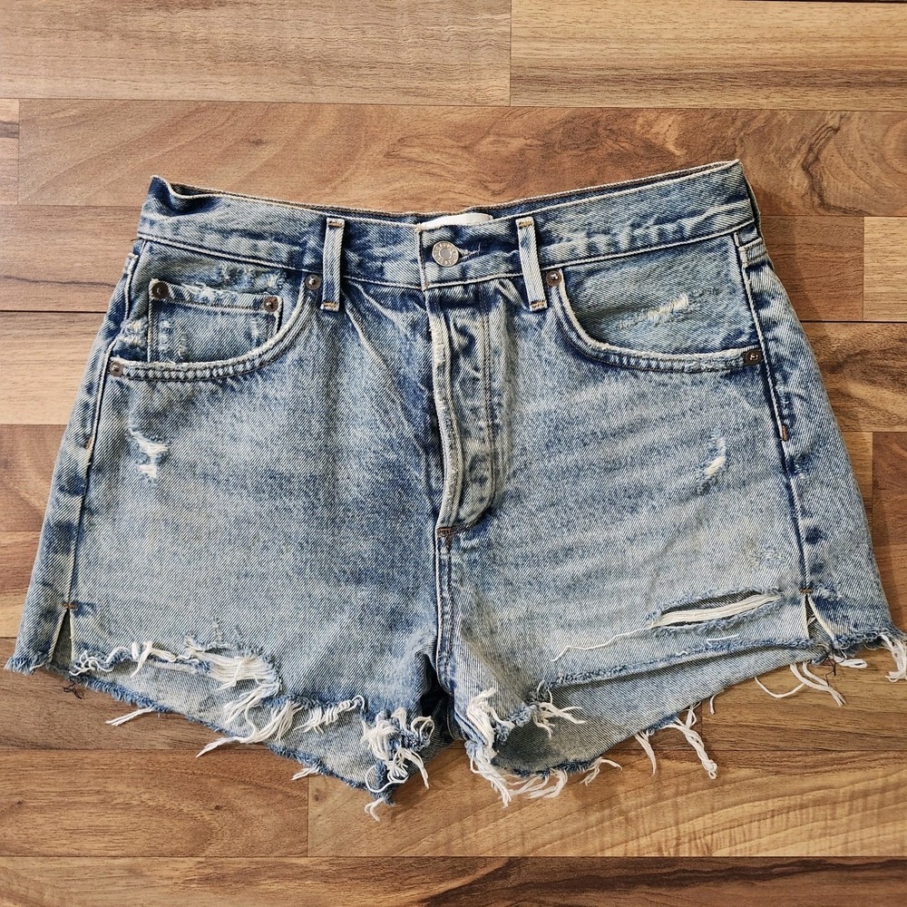 AGOLDE Jaden High Rise Cut Off Shorts Womens 29 Light Wash Distressed Button Fly